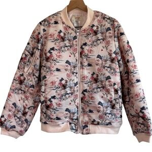Paul & Joe Sister Satin Bomber Jacket Pink Womens 36 Floral Cat Print Zip Up